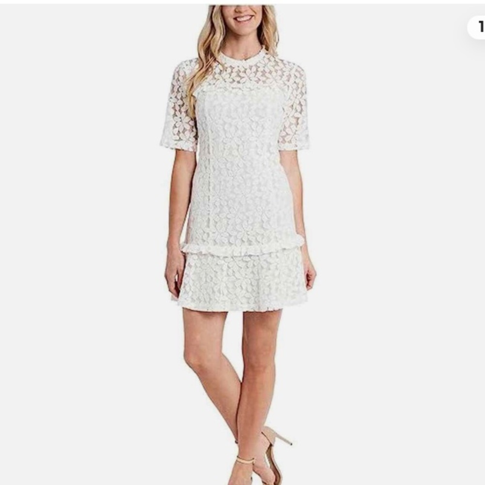 CeCe White Lace Elbow Sleeve Dress